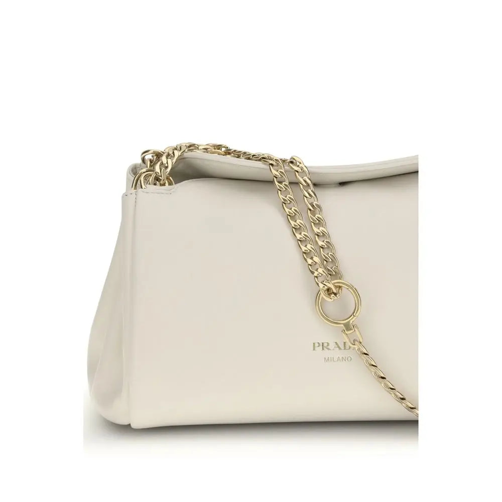 White Calf Leather Bos Taurus Shoulder Bag Prada