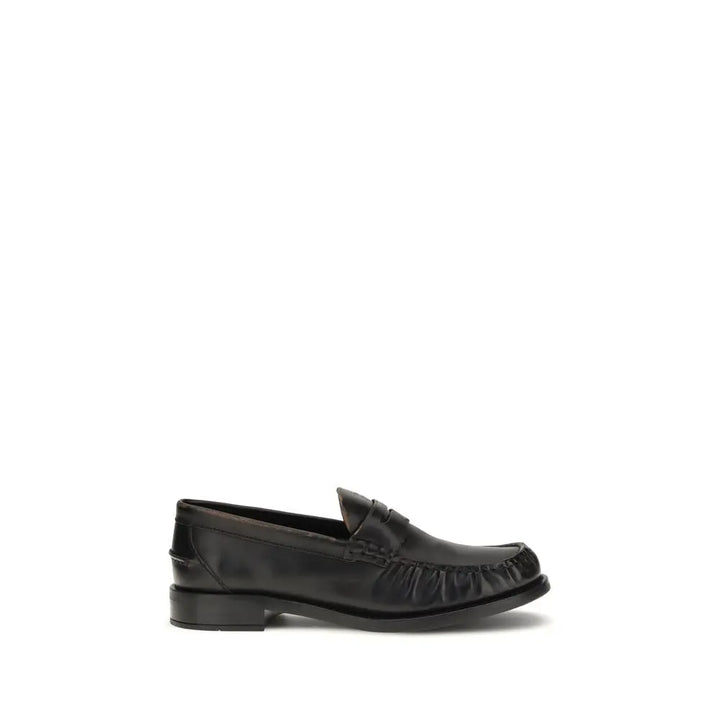 Black Calf Leather Bos Taurus Slip-On Loafers Prada