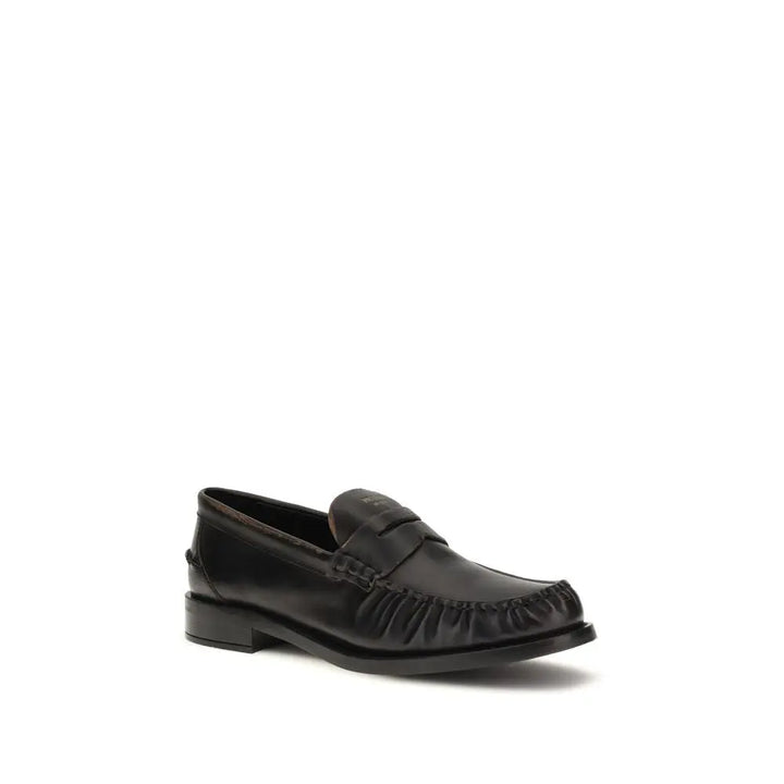 Black Calf Leather Bos Taurus Slip-On Loafers Prada