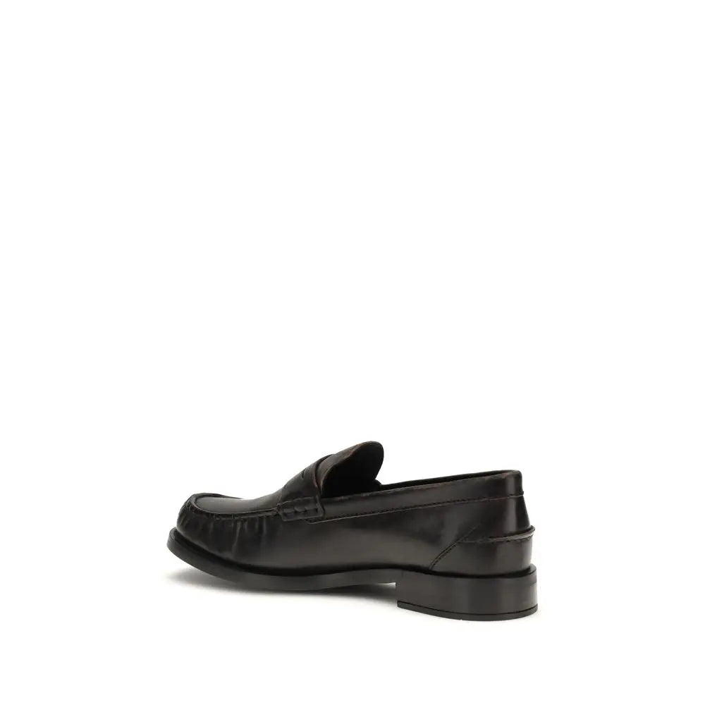 Black Calf Leather Bos Taurus Slip-On Loafers Prada