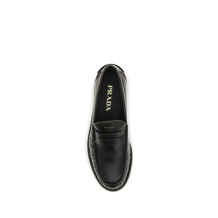 Black Calf Leather Bos Taurus Slip-On Loafers Prada