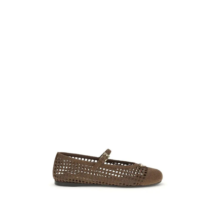 Brown Cotton Ballet Flats Prada