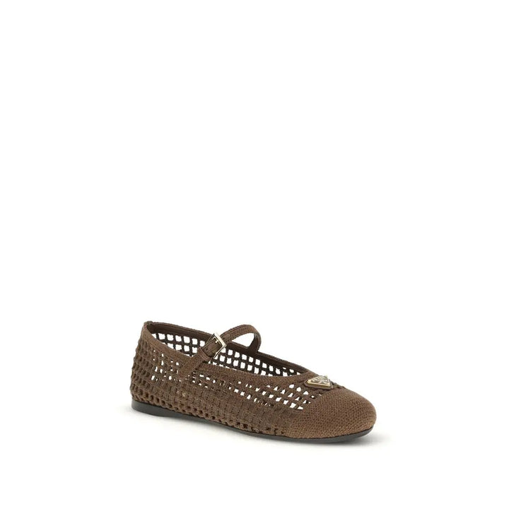 Brown Cotton Ballet Flats Prada