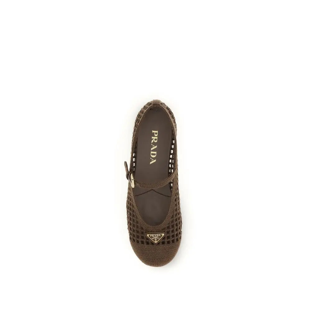 Brown Cotton Ballet Flats Prada