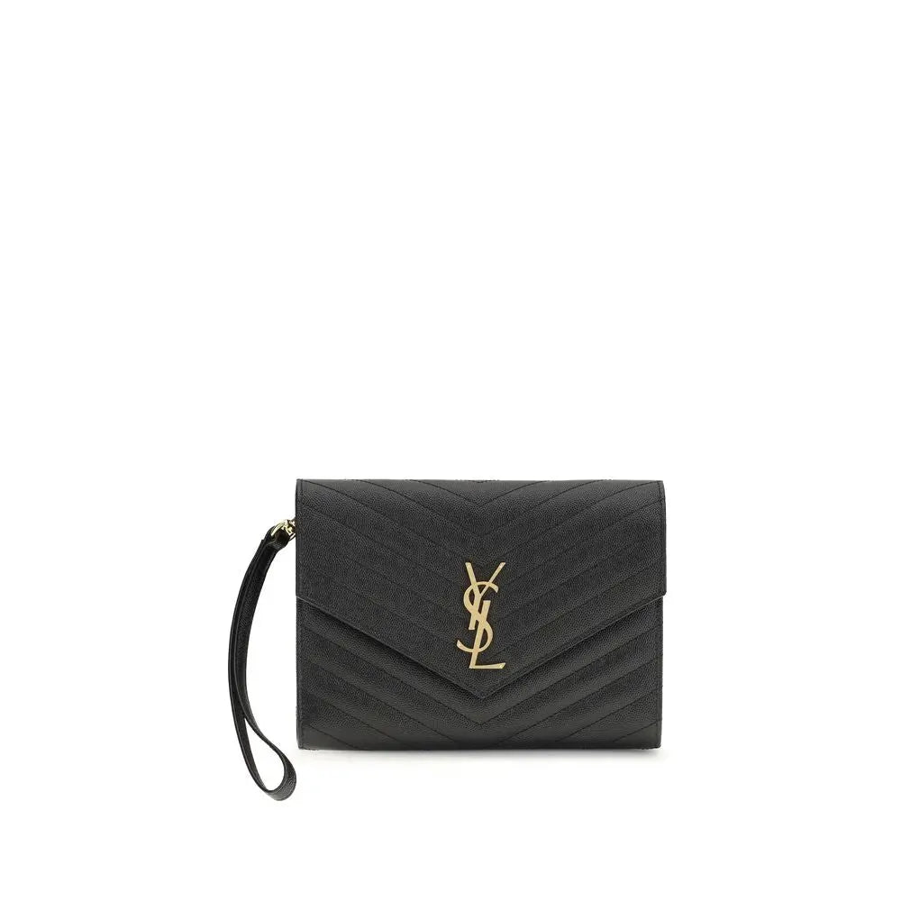 Black Calf Leather Bos Taurus Clutch Bag Saint Laurent