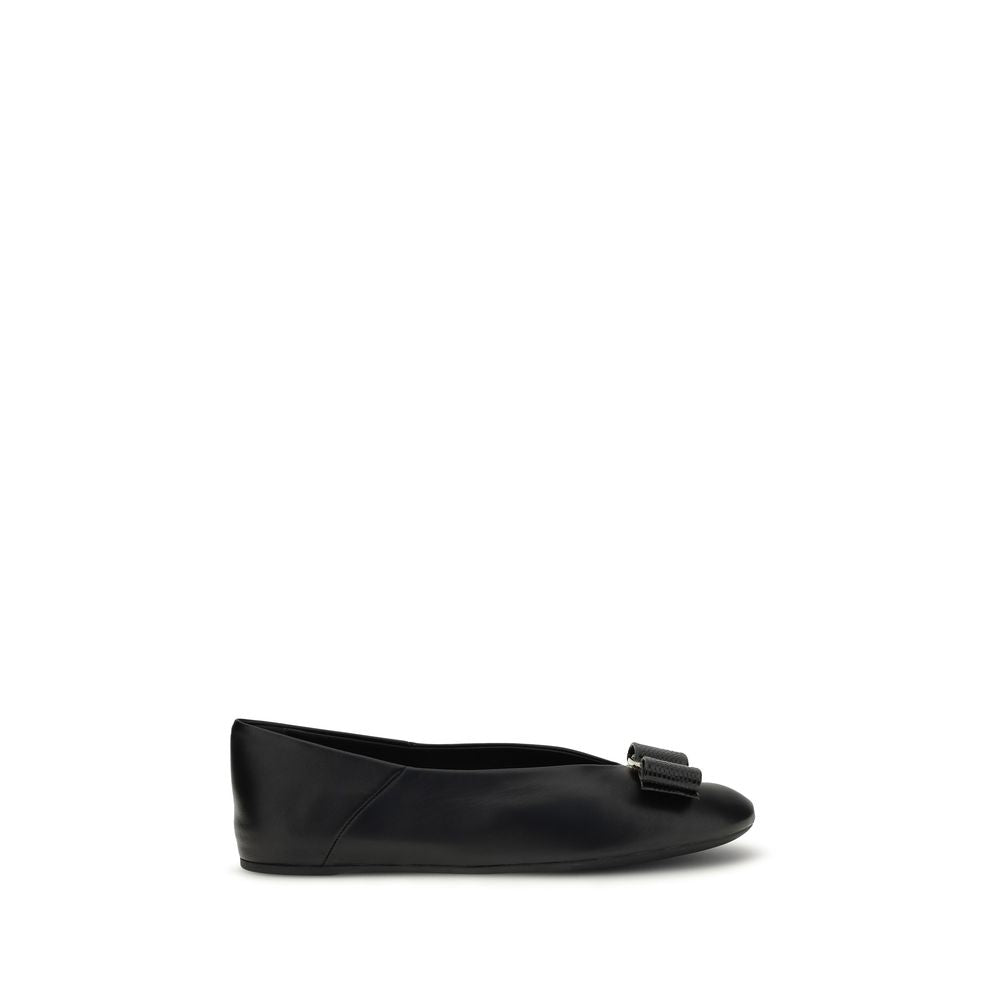 Black Calf Leather Bos Taurus Ballet Flats Ferragamo