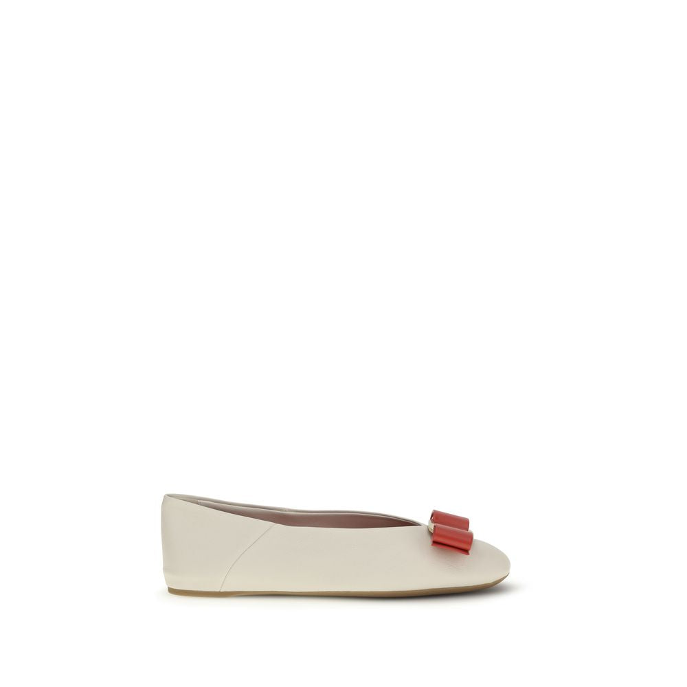 White Calf Leather Bos Taurus Ballet Flats Ferragamo