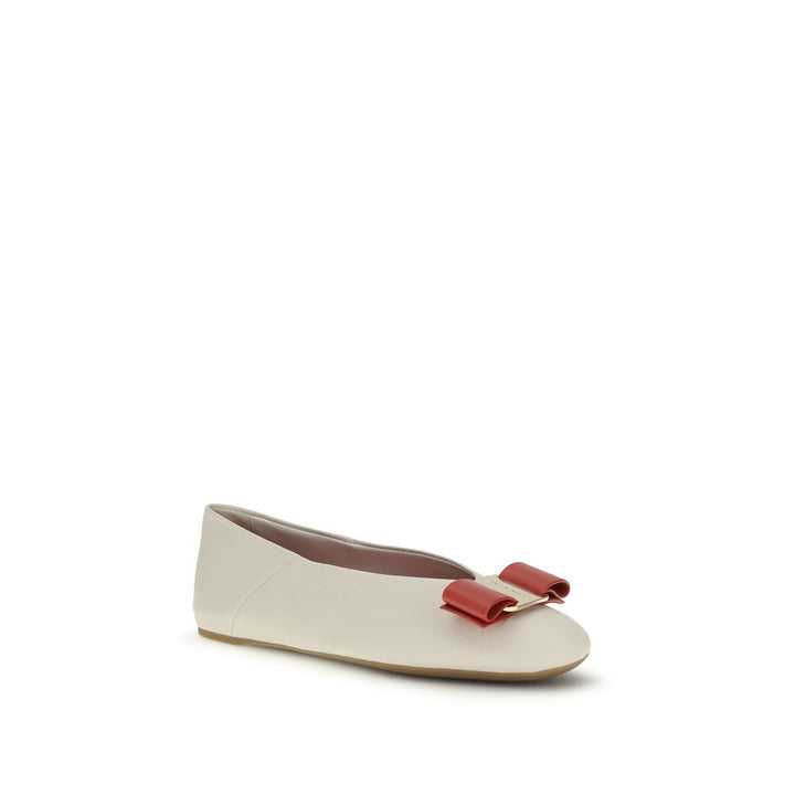 White Calf Leather Bos Taurus Ballet Flats Ferragamo