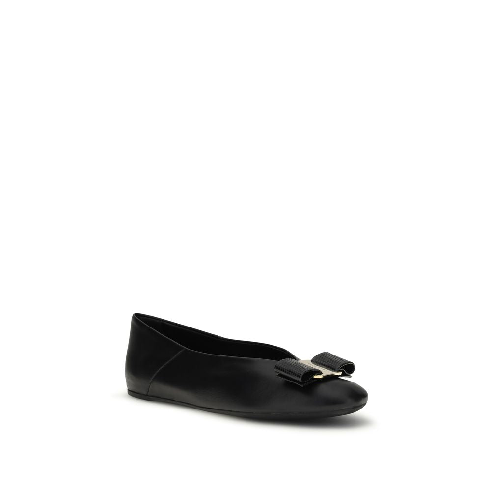 Black Calf Leather Bos Taurus Ballet Flats Ferragamo