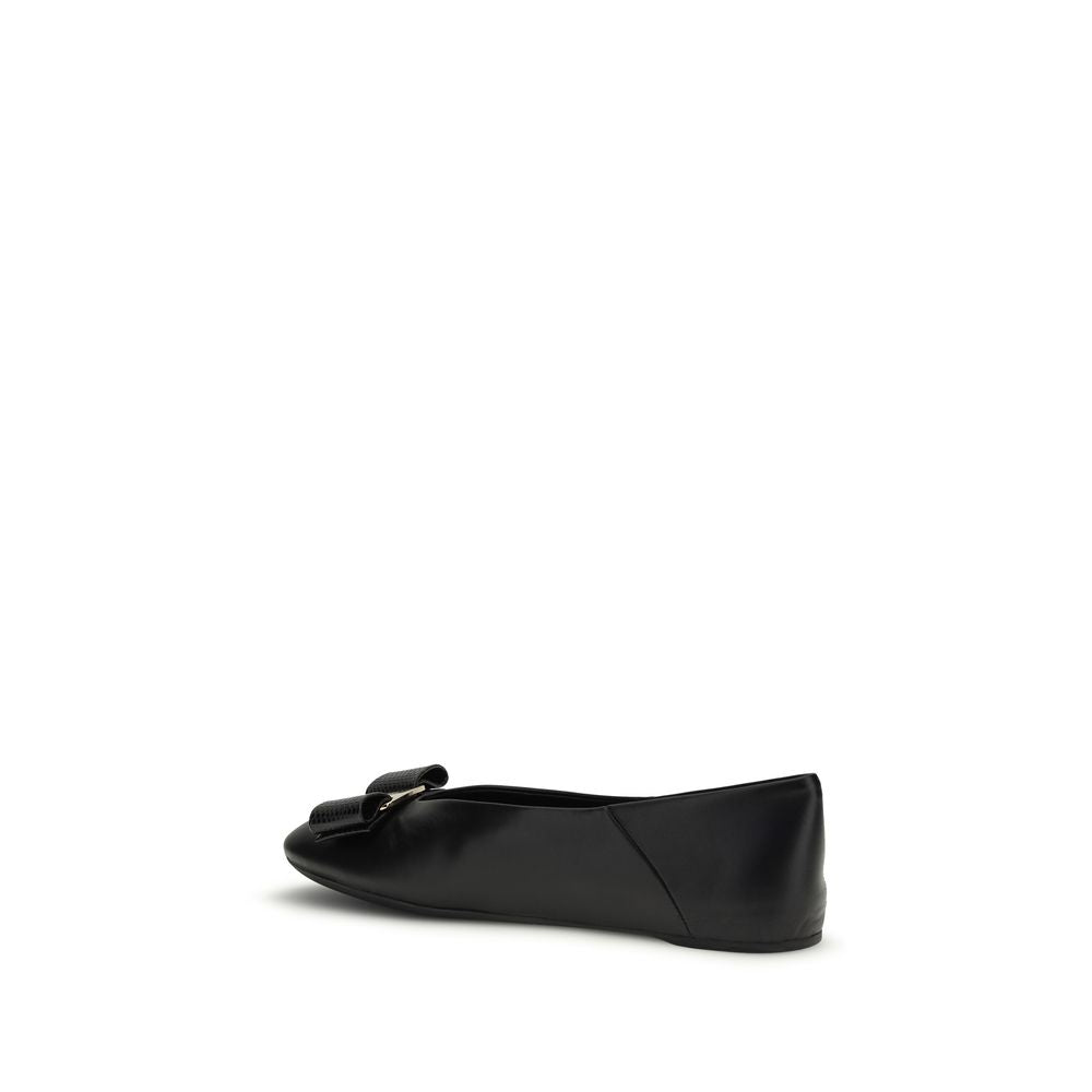 Black Calf Leather Bos Taurus Ballet Flats Ferragamo