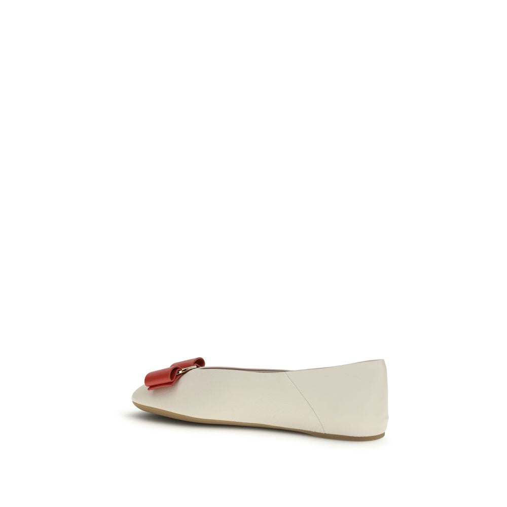 White Calf Leather Bos Taurus Ballet Flats Ferragamo