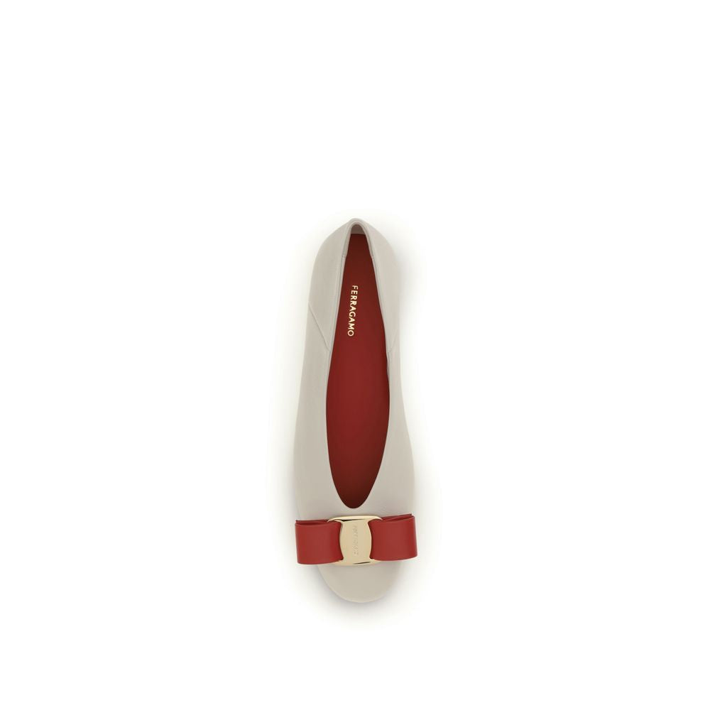 White Calf Leather Bos Taurus Ballet Flats Ferragamo