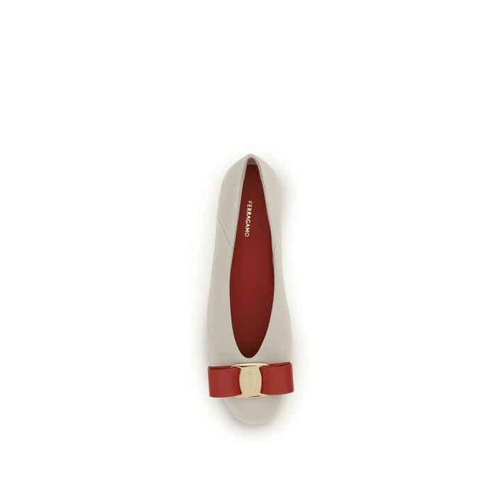 White Calf Leather Bos Taurus Ballet Flats Ferragamo
