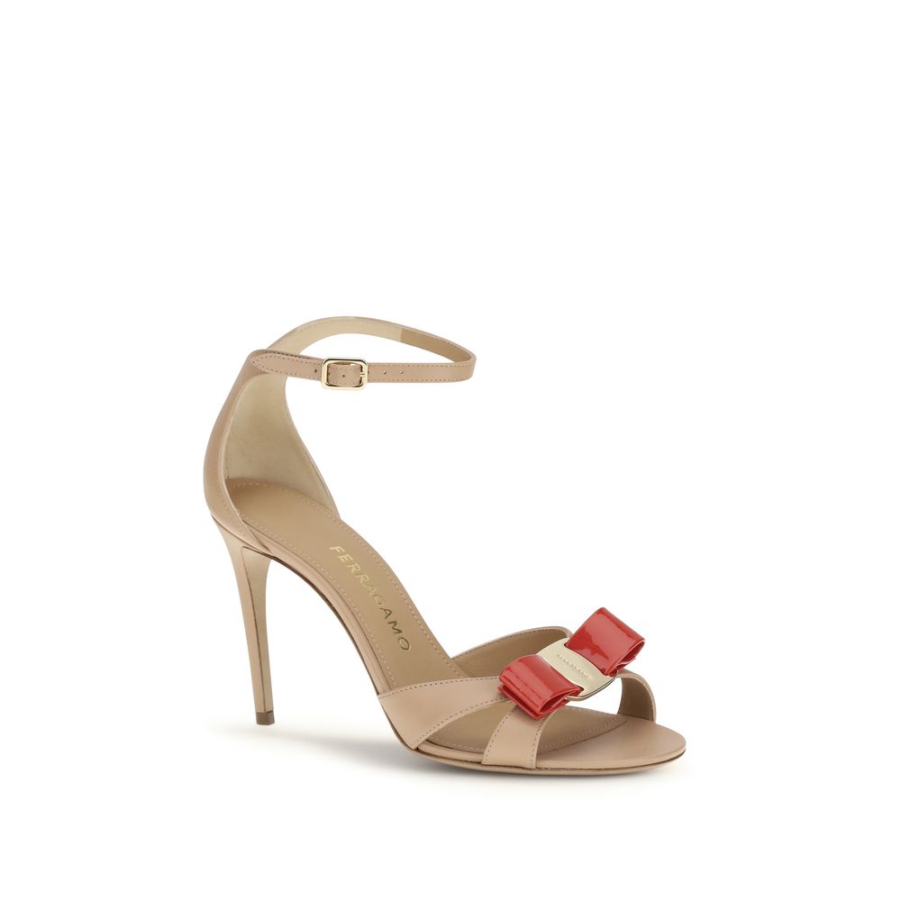 Beige Calf Leather Bos Taurus Stiletto Heel Sandals Ferragamo