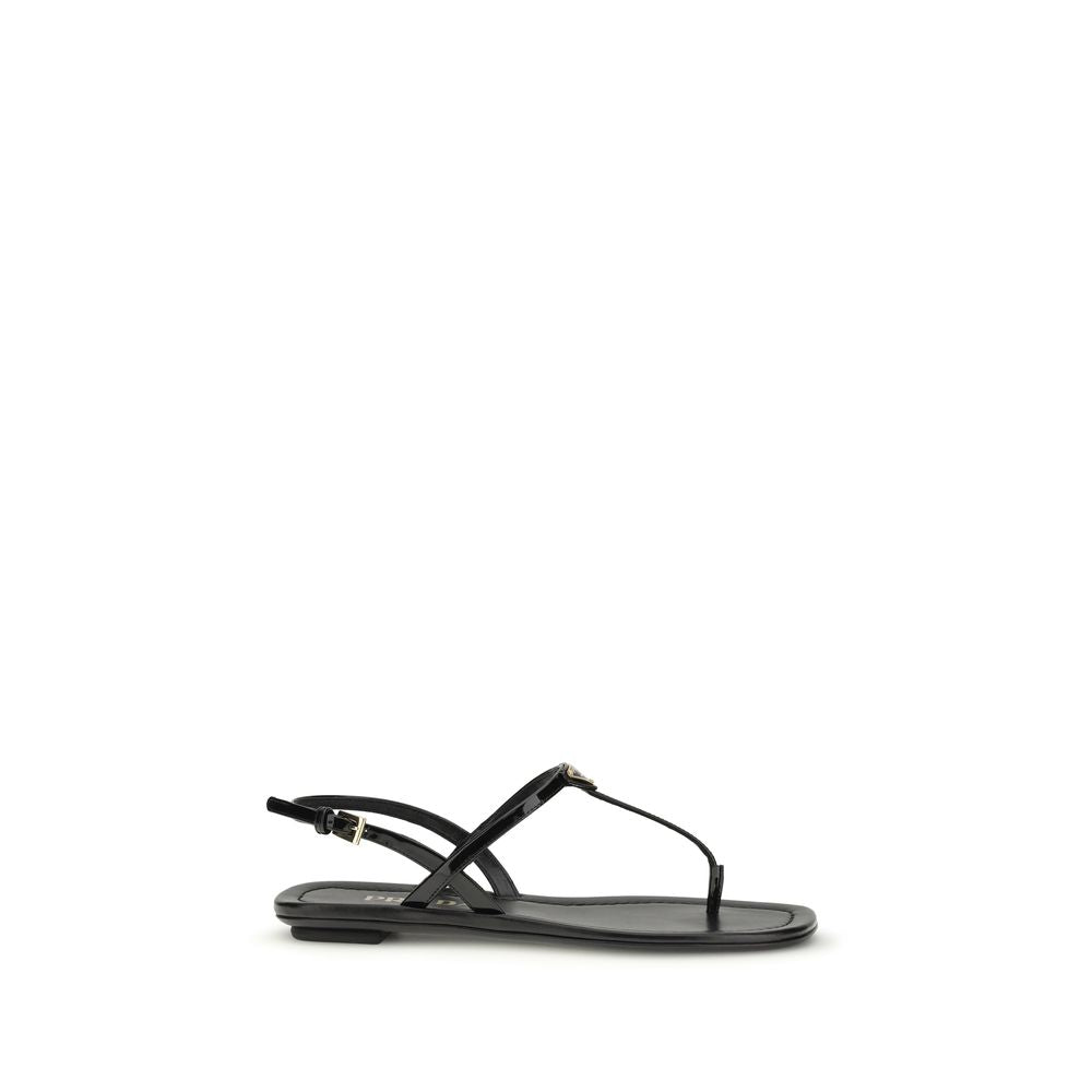 Black Calf Leather Bos Taurus Flip-Flop Sandals Prada