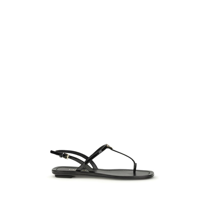 Black Calf Leather Bos Taurus Flip-Flop Sandals Prada