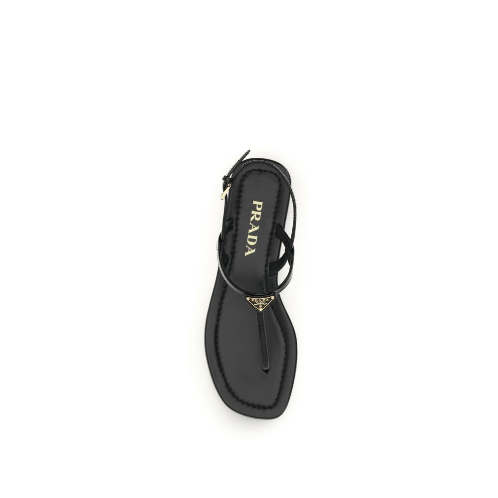 Black Calf Leather Bos Taurus Flip-Flop Sandals Prada