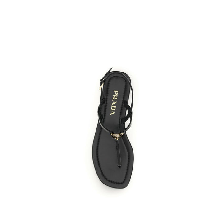 Black Calf Leather Bos Taurus Flip-Flop Sandals Prada