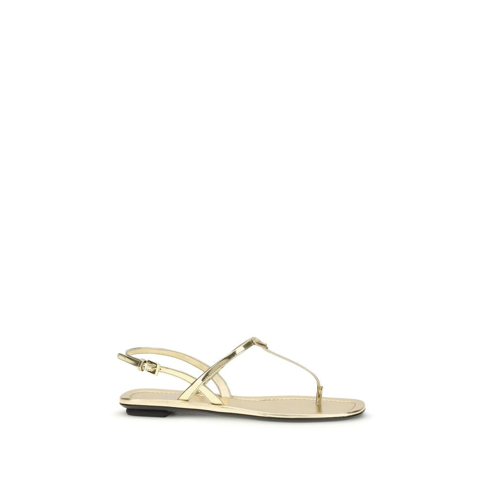 Silver Calf Leather Bos Taurus Flat Sandals Prada