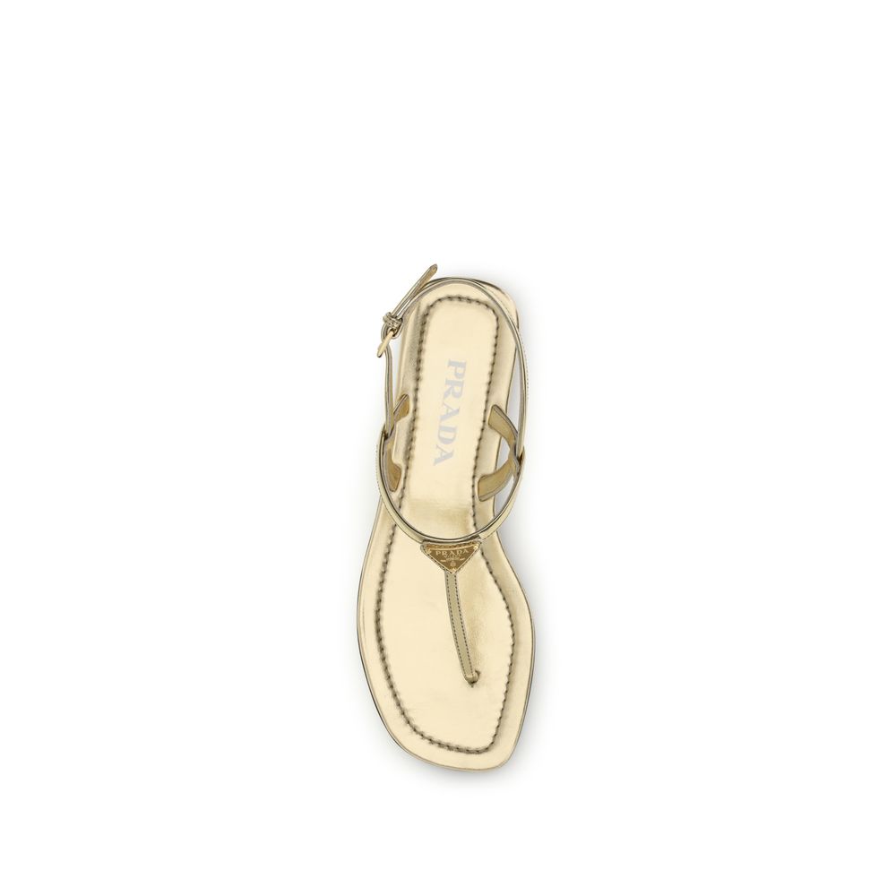 Silver Calf Leather Bos Taurus Flat Sandals Prada