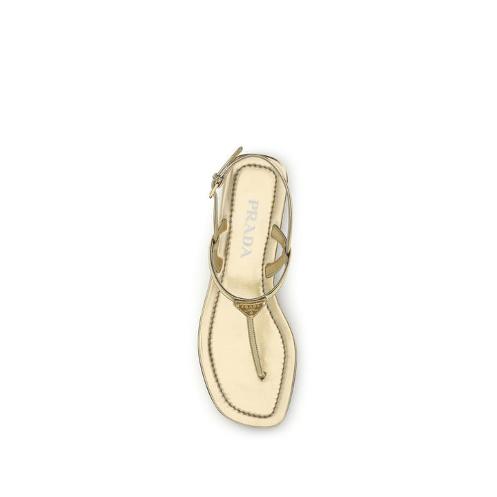 Silver Calf Leather Bos Taurus Flat Sandals Prada