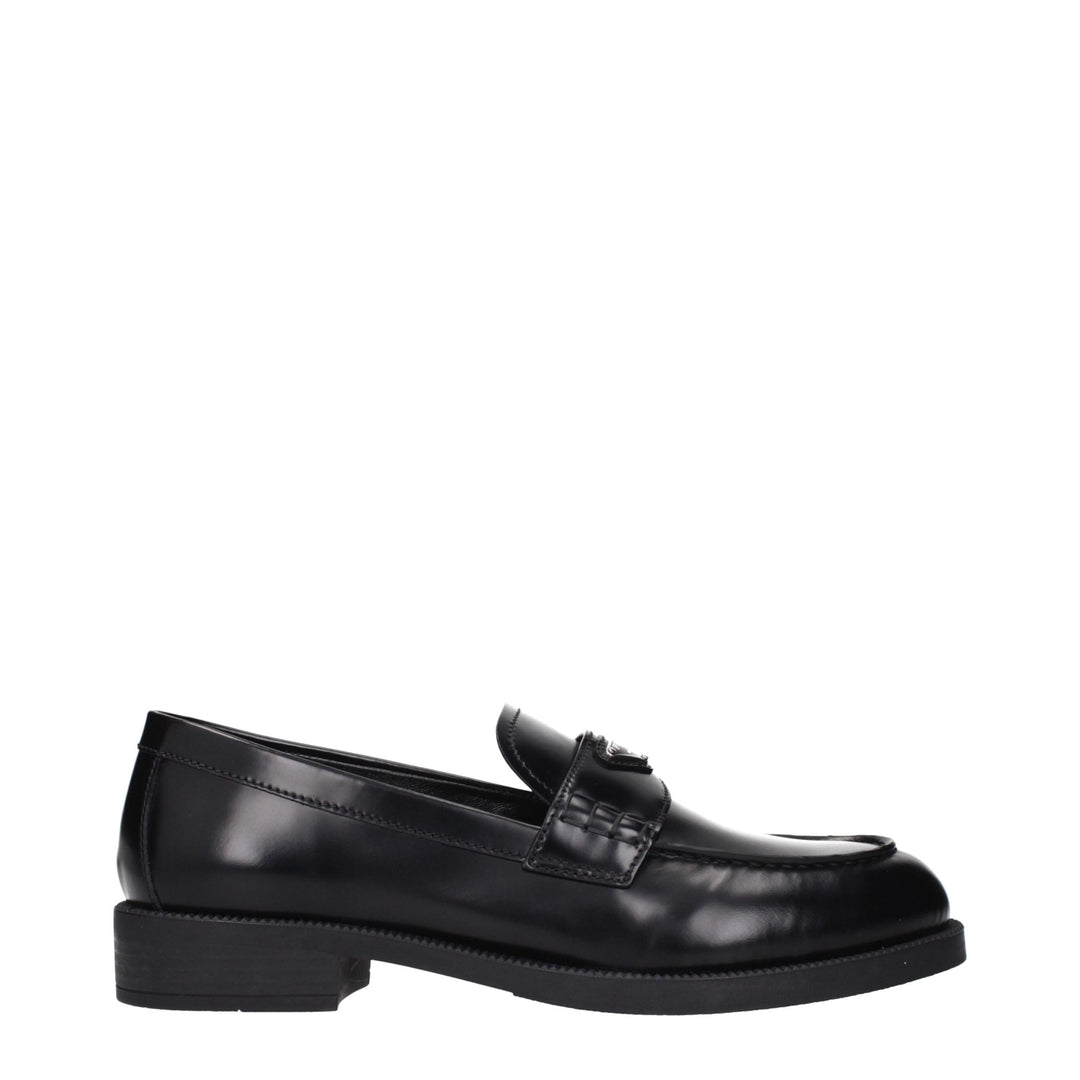 Black Leather Slip-On Loafers Prada