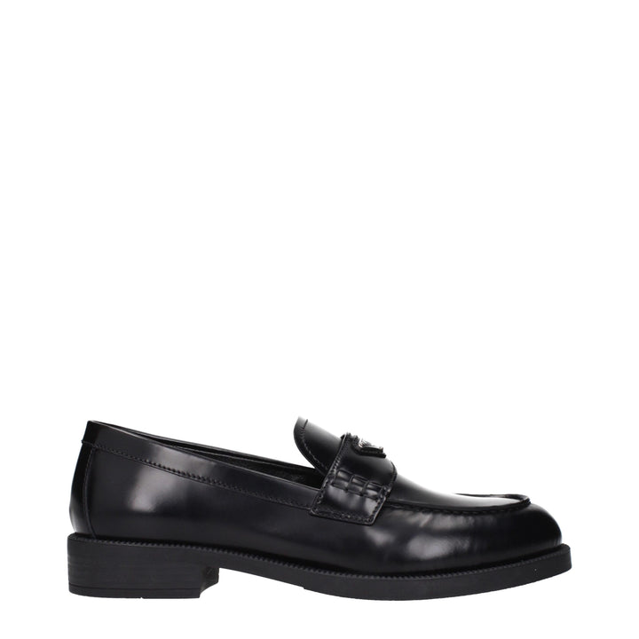 Black Leather Slip-On Loafers Prada
