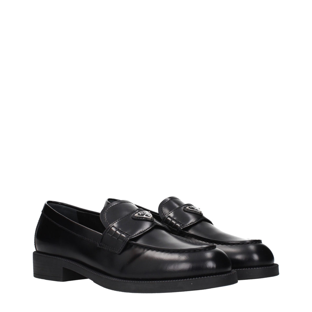 Black Leather Slip-On Loafers Prada