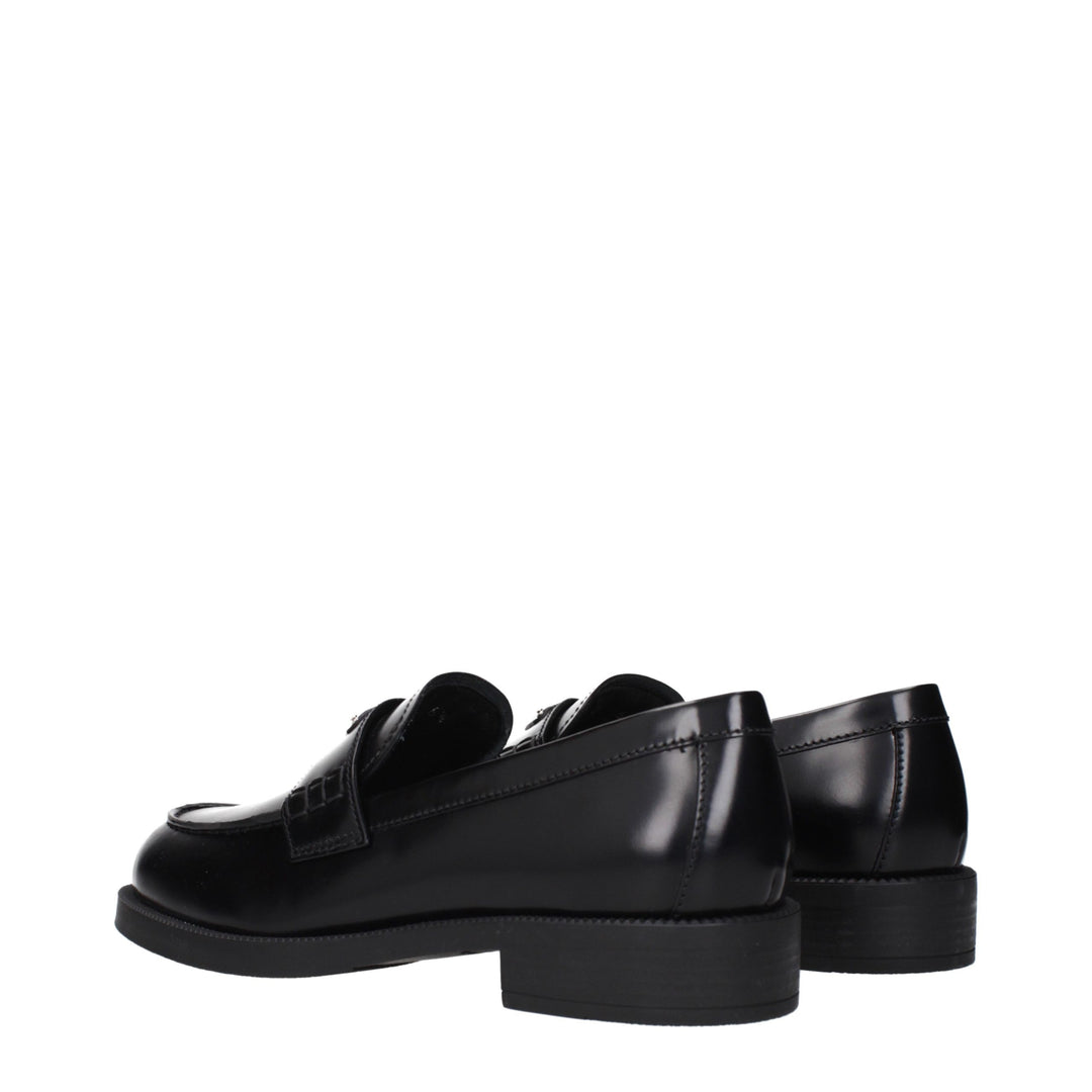 Black Leather Slip-On Loafers Prada