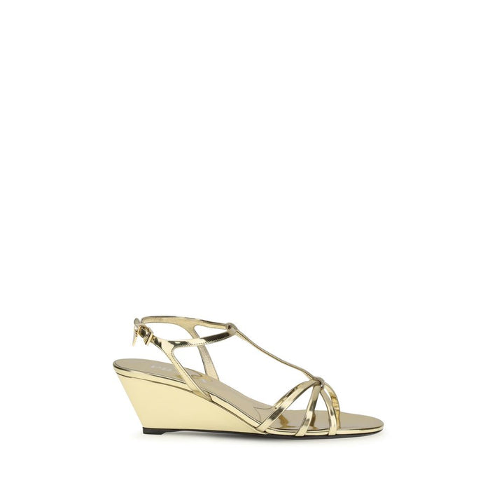Gold Calf Leather Bos Taurus Wedge Sandals Prada