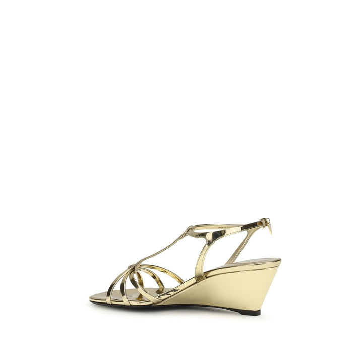 Gold Calf Leather Bos Taurus Wedge Sandals Prada