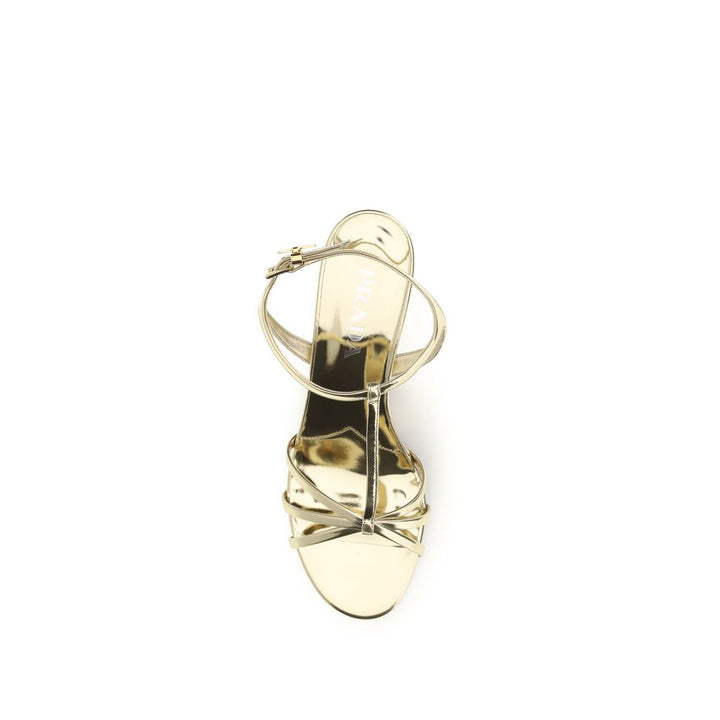 Gold Calf Leather Bos Taurus Wedge Sandals Prada