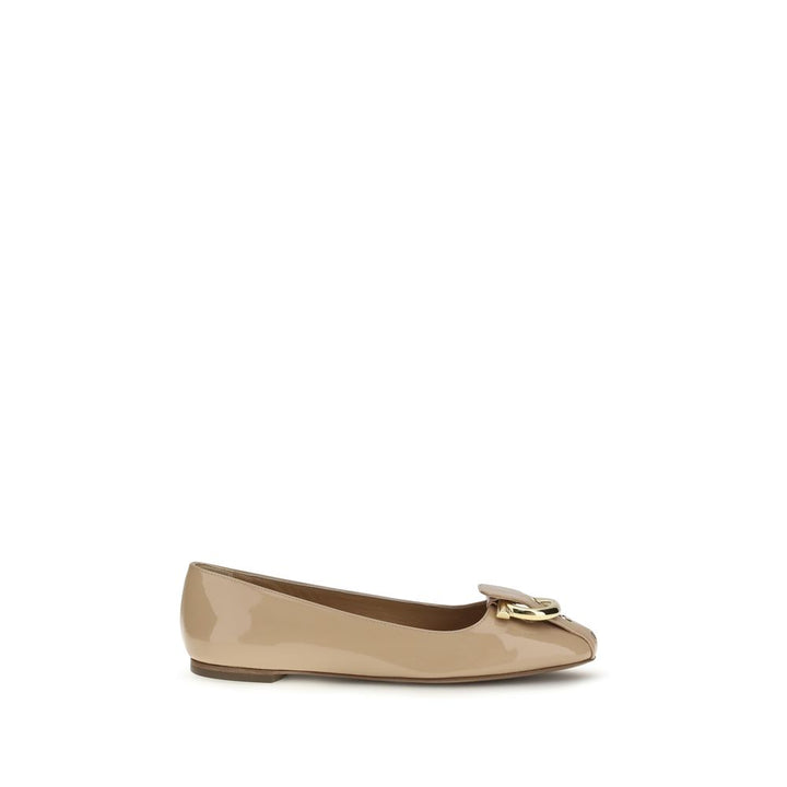 Beige Calf Leather Bos Taurus Ballet Flats Ferragamo