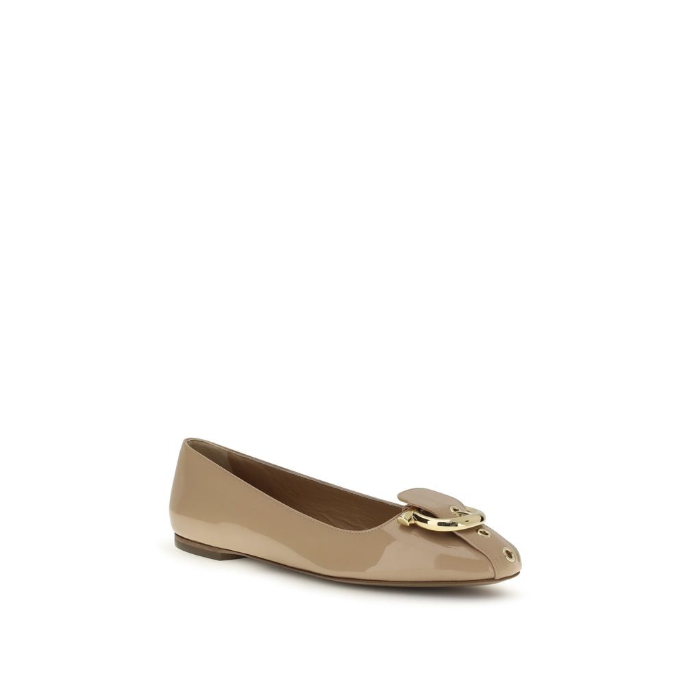 Beige Calf Leather Bos Taurus Ballet Flats Ferragamo