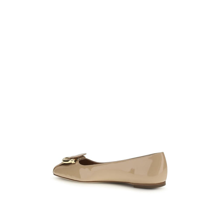 Beige Calf Leather Bos Taurus Ballet Flats Ferragamo