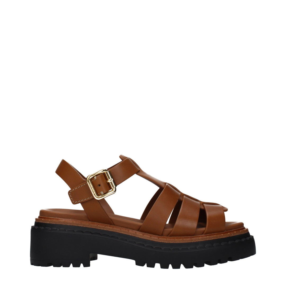 Brown Leather Platform Sandals Prada