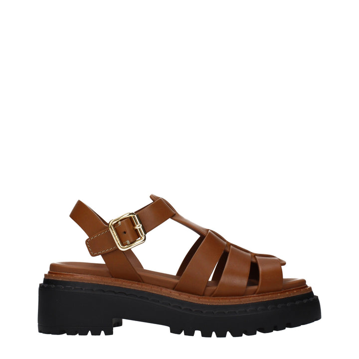 Brown Leather Platform Sandals Prada