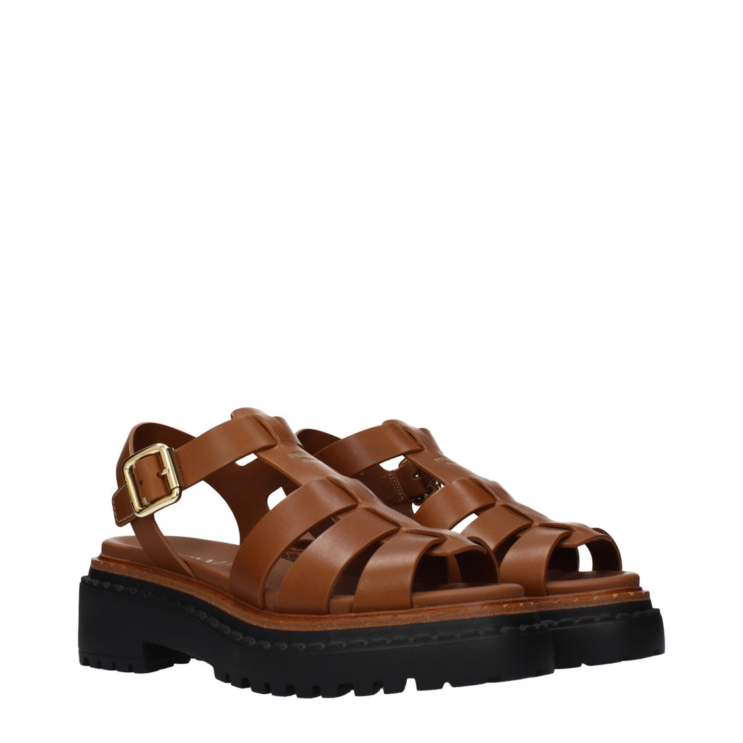 Brown Leather Platform Sandals Prada