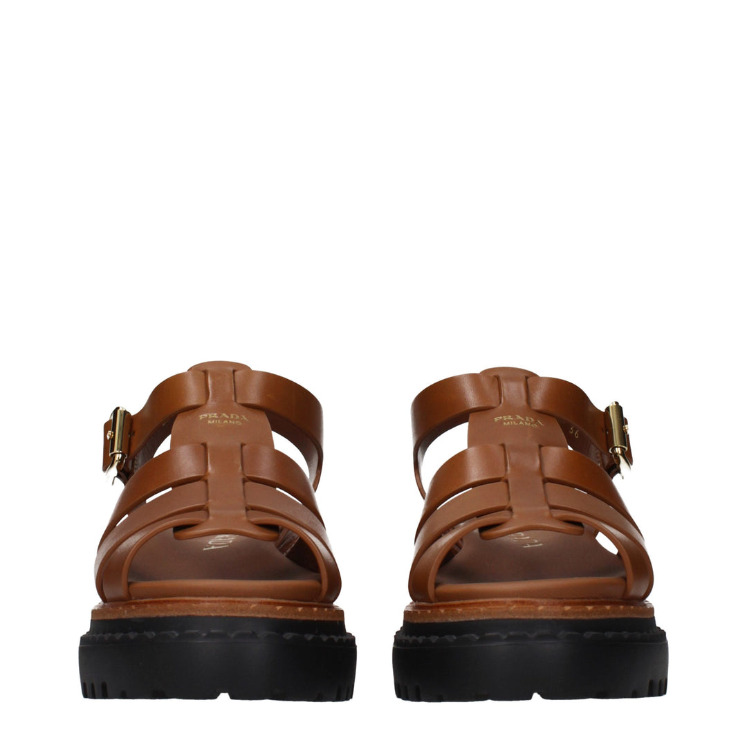 Brown Leather Platform Sandals Prada