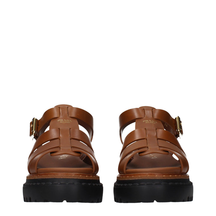 Brown Leather Platform Sandals Prada