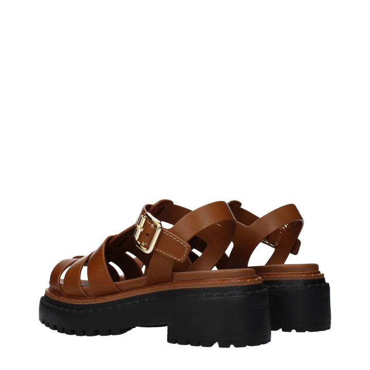 Brown Leather Platform Sandals Prada