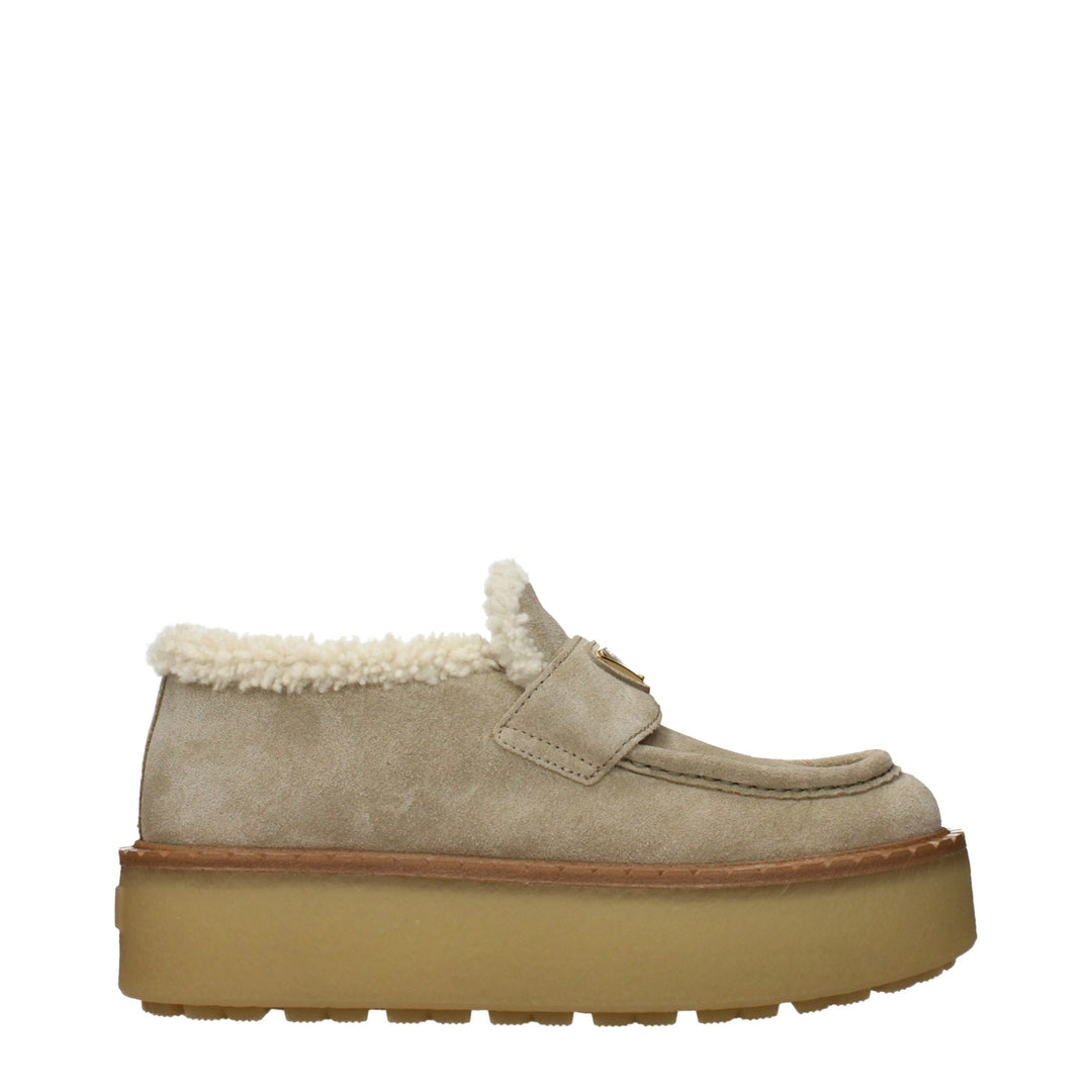 Beige Leather Platform Loafers Prada