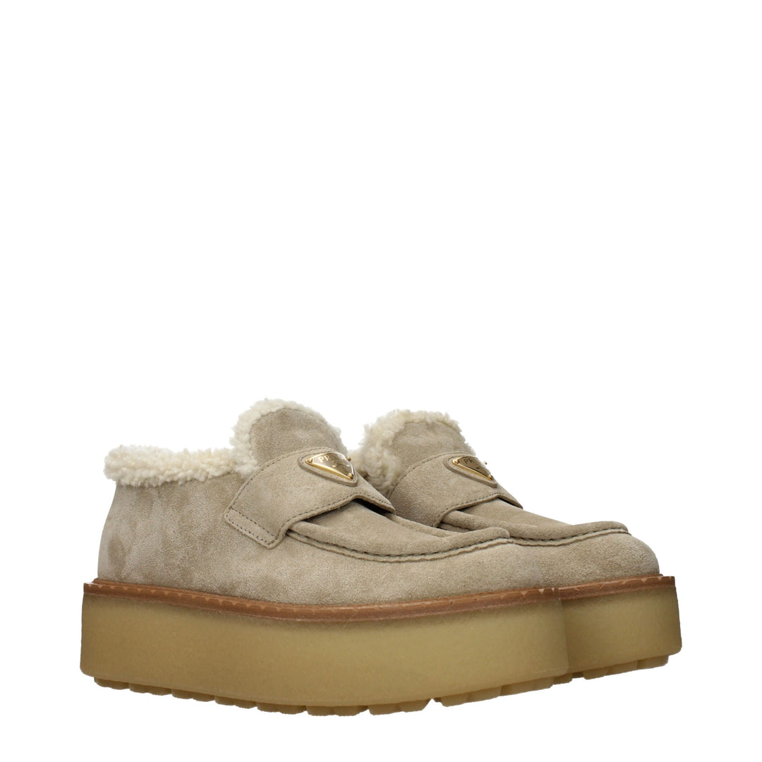 Beige Leather Platform Loafers Prada
