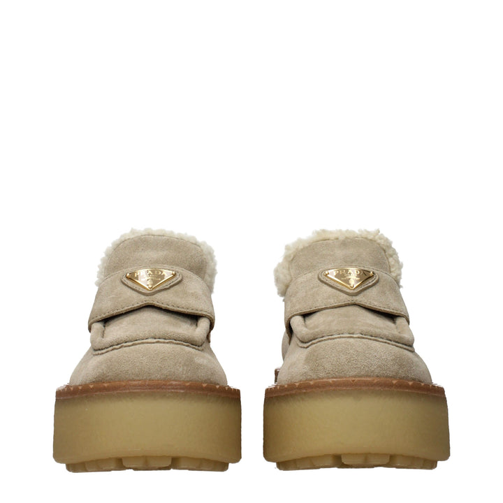 Beige Leather Platform Loafers Prada