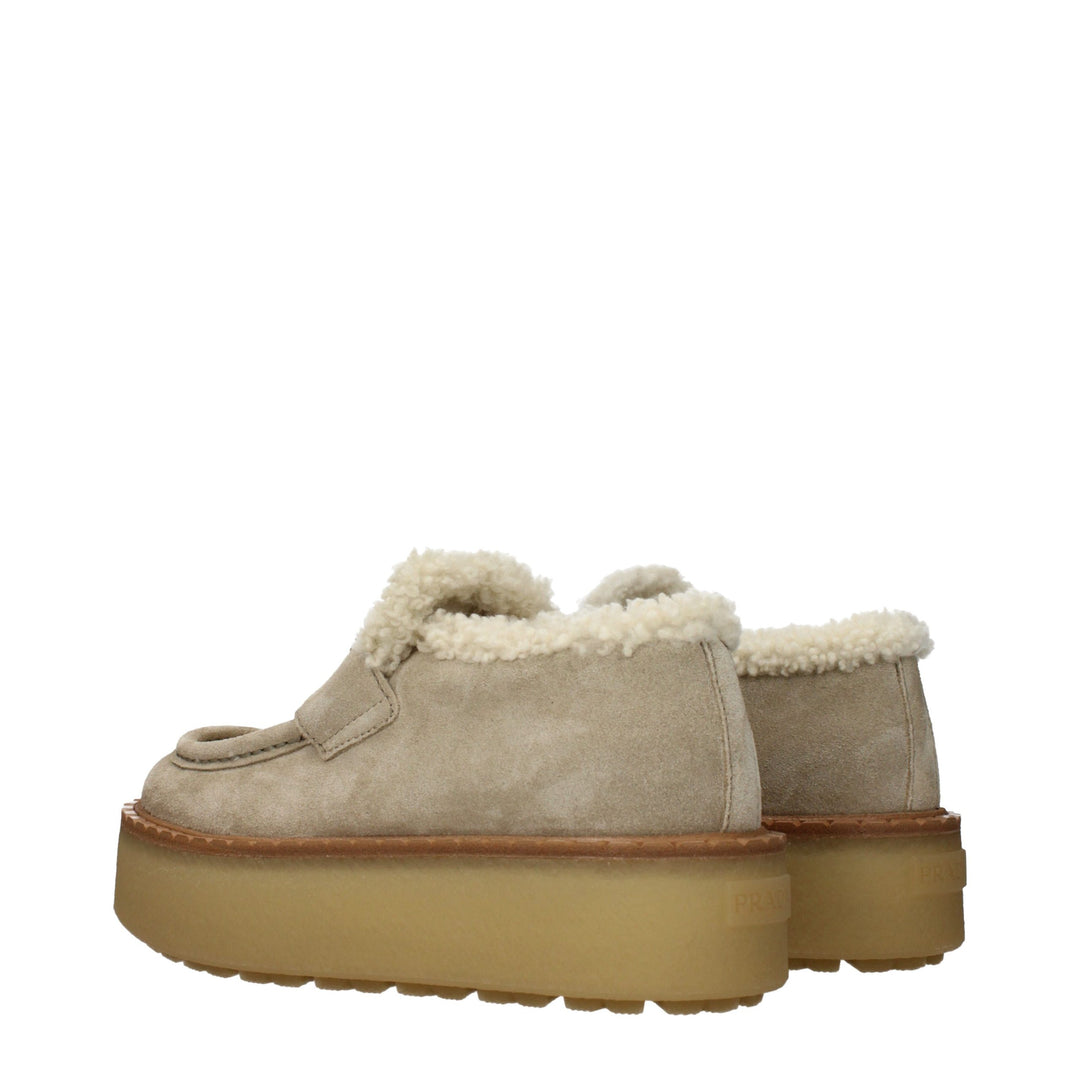 Beige Leather Platform Loafers Prada
