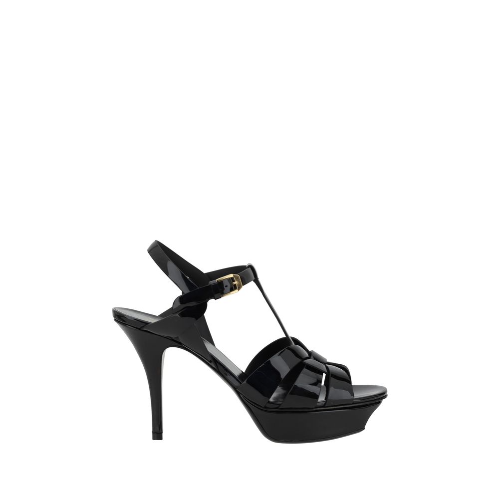 Black Calf Leather Bos Taurus Stiletto Heel Sandals Saint Laurent