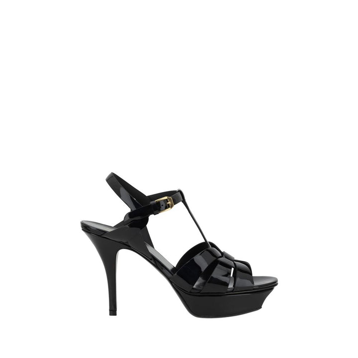 Black Calf Leather Bos Taurus Stiletto Heel Sandals Saint Laurent