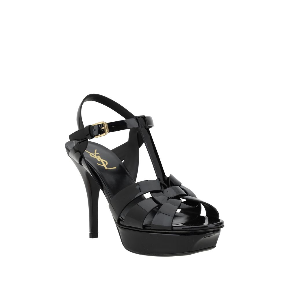 Black Calf Leather Bos Taurus Stiletto Heel Sandals Saint Laurent