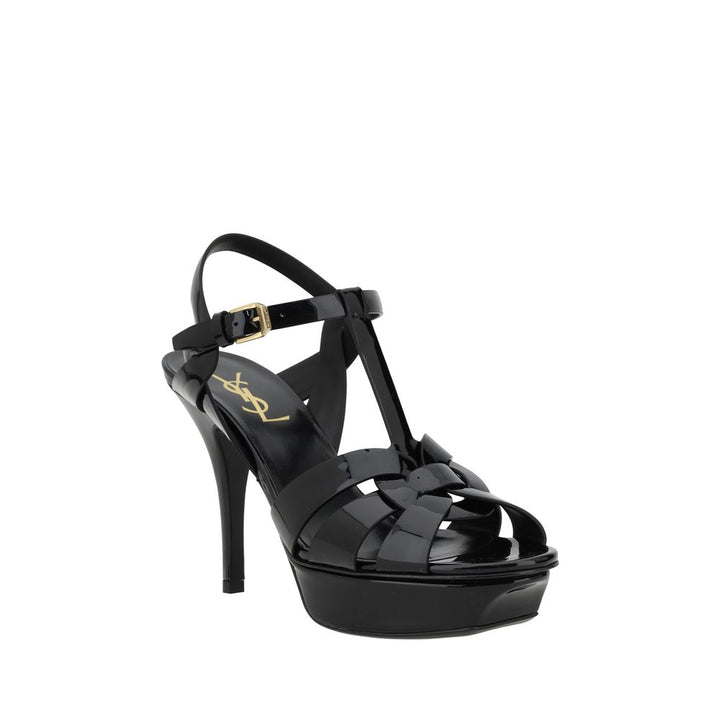 Black Calf Leather Bos Taurus Stiletto Heel Sandals Saint Laurent