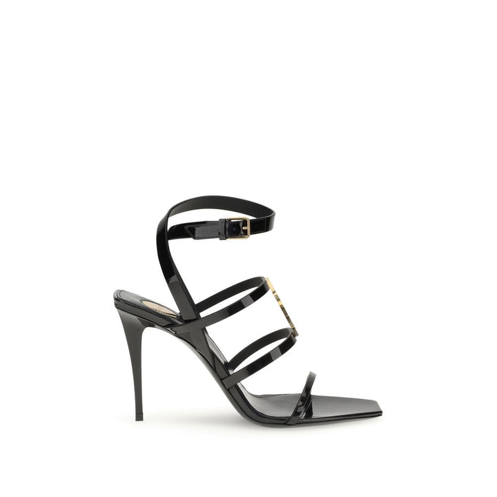Black Calf Leather Bos Taurus Stiletto Heel Sandals Saint Laurent